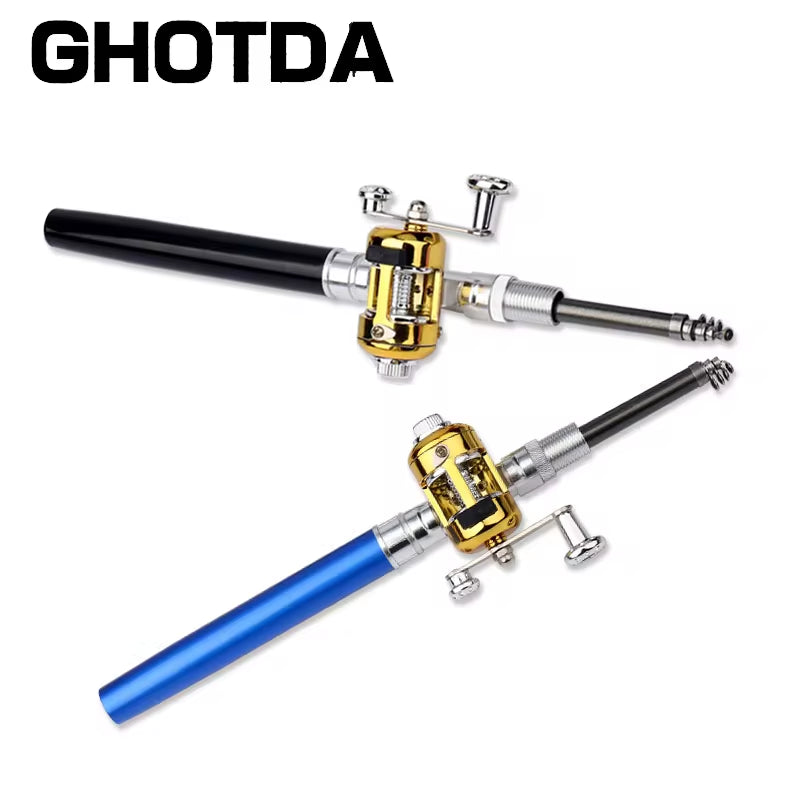 Portable Pocket Telescopic Mini Fishing Pole Pen Shape Folded Fishing Rod with Reel Wheel